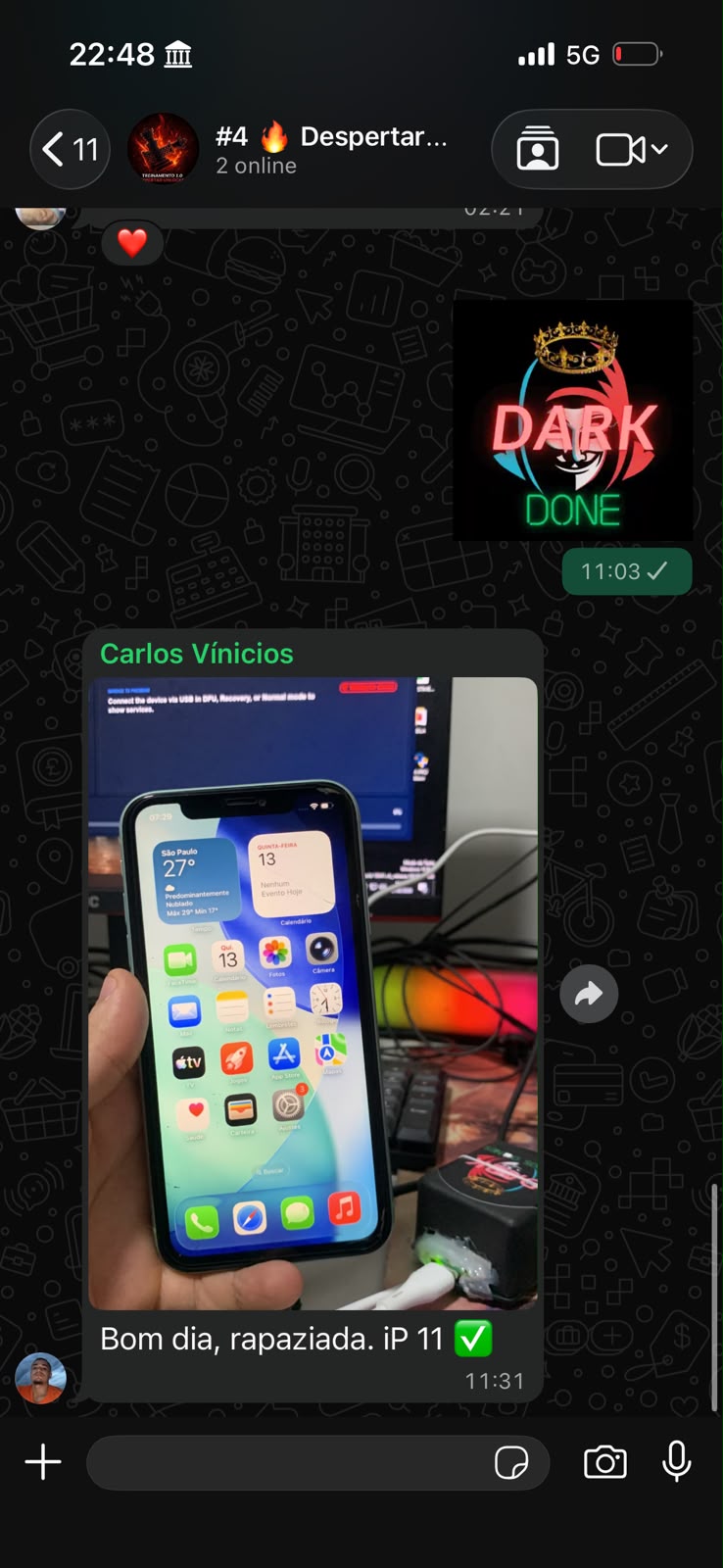Feedback de aluno recebido pelo WhatsApp